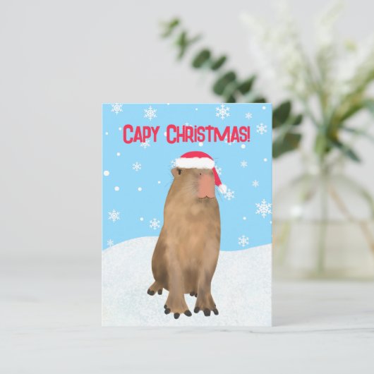 Cartes Pour Fêtes Annuelles Capable Noël drôle mignonne Capybara Pun neige (Debout devant)