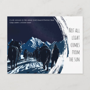 Cartes Pour Fêtes Annuelles Caravane de yaks éclairée par la lune, voyage noct