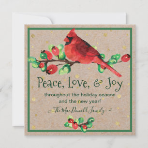 Cartes Pour Fêtes Annuelles Cardinal Bird & Berries Winter Holiday Flat Card