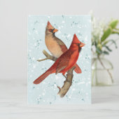 Cartes Pour Fêtes Annuelles Cardinal Bird Branch Neige hiver Noël Turquoise (Debout devant)