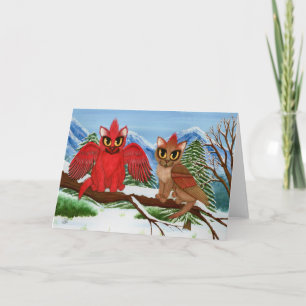 Cartes Pour Fêtes Annuelles Cardinal Cats Winter Birds Imaginaire Cat Art Card