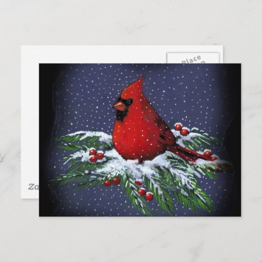 CARTES POUR FÊTES ANNUELLES CARDINAL DE NOËL : OISEAU : ART : NEIGE (Devant / Derrière)