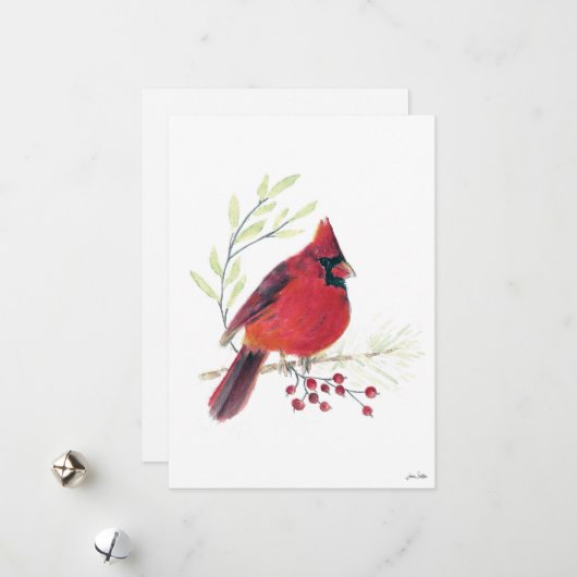 Cartes Pour Fêtes Annuelles Cardinal des Vacances Berries Art (Devant/Arrière en situation)