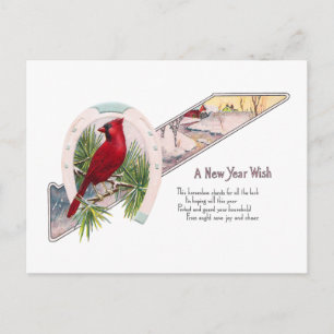Cartes Pour Fêtes Annuelles Cardinal et fer à cheval Nouvel An Vintage