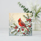 Cartes Pour Fêtes Annuelles Cardinal on a Snowy Branch Personalized Christmas (Debout devant)