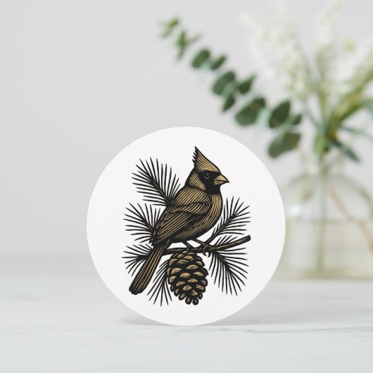 Cartes Pour Fêtes Annuelles Cardinal On Pine Tree With Pinecone Christmas (Debout devant)