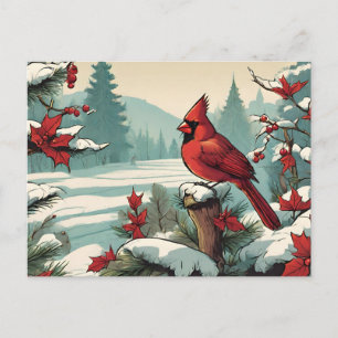 Cartes Pour Fêtes Annuelles Cardinal rouge et baies sauvages rouges
