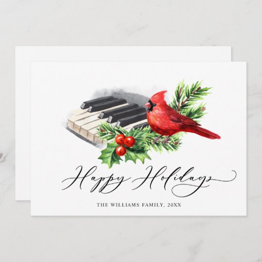 Cartes Pour Fêtes Annuelles Cardinal Rouge Holly Berry voeux de Noël (Devant / Derrière)
