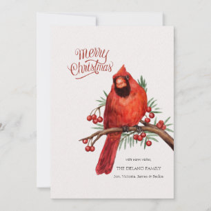 Cartes Pour Fêtes Annuelles Cardinal rouge sur Berry Branch Holiday Card