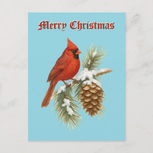 Cartes Pour Fêtes Annuelles Cardinal sur sapin enneigé Noël