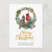 Cartes Pour Fêtes Annuelles Cardinal Wreath Joyeux Noël (Devant)