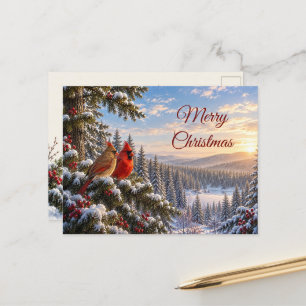 Cartes Pour Fêtes Annuelles Cardinaux de Noël Montagne enneigée Forêt hivernal