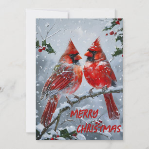 Cartes Pour Fêtes Annuelles Cardinaux rouges éclatants sur une branche enneigé