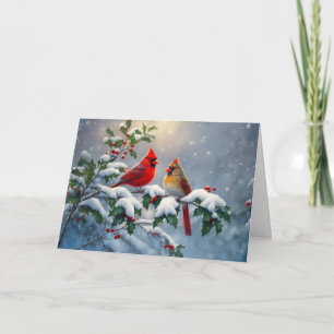 Cartes Pour Fêtes Annuelles Cardinaux rouges et Holly en neige