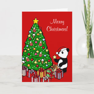 Cartes Pour Fêtes Annuelles Caricature de l'arbre de Noël et du panda