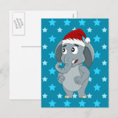 Cartes Pour Fêtes Annuelles Caricature d'éléphant de Noël (Devant / Derrière)