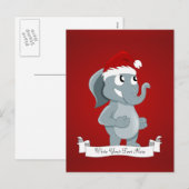 Cartes Pour Fêtes Annuelles Caricature d'éléphant de Noël (Devant / Derrière)