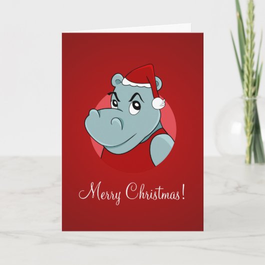 Cartes Pour Fêtes Annuelles Caricature hippo de Noël (Devant)