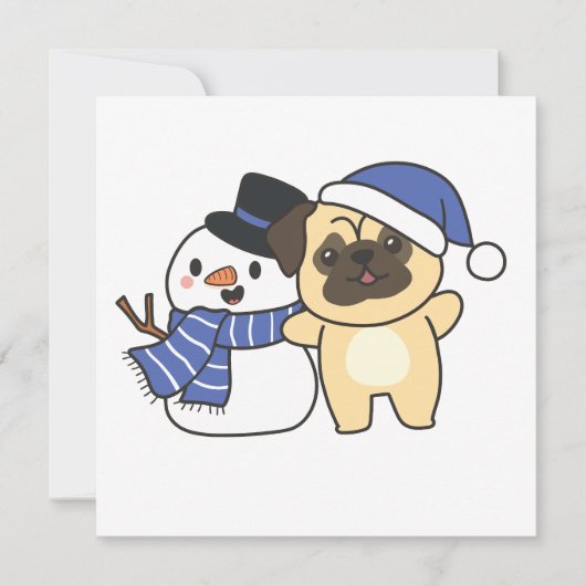 Cartes Pour Fêtes Annuelles Carlin Avec Snowman En Hiver Pour Noël (Devant)