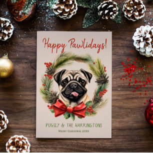 Cartes Pour Fêtes Annuelles Carlin Chien Noël Joyeux Pawlidays Howlidays