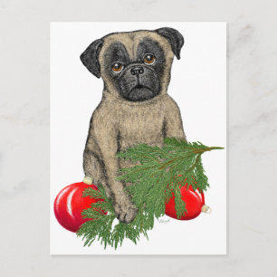 Cartes Pour Fêtes Annuelles Carlin Chiot adorable Noël Chien Art