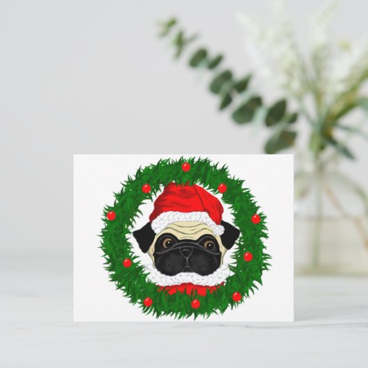 Cartes Pour Fêtes Annuelles Carlin de Noël mignon Père Noël en couronne (Debout devant)