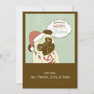 Cartes Pour Fêtes Annuelles Carlin de Noël ! Petit chien mignon en chapeau san
