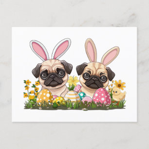 Cartes Pour Fêtes Annuelles Carlin de Pâques Chiens Lapin Oreilles