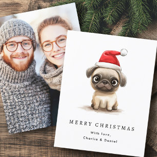 Cartes Pour Fêtes Annuelles Carlin mignon à Santa hat Joyeux Noël photo
