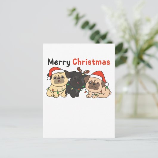 Cartes Pour Fêtes Annuelles Carlin Noël Animaux Chiens mignons Joyeux Noël (Debout devant)