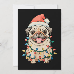 Cartes Pour Fêtes Annuelles Carlin Noël Chien Sant Casquette Feux de Noël Pugm
