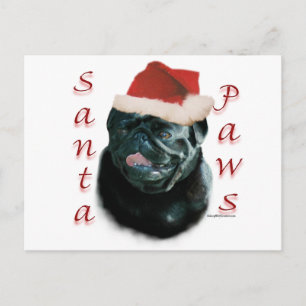 Cartes Pour Fêtes Annuelles Carlin (noir) Père Noël Paws