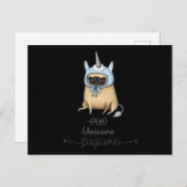 Cartes Pour Fêtes Annuelles Carlin unicorne égale PUGICORN (Devant / Derrière)