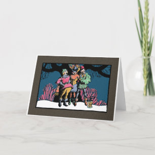 Cartes Pour Fêtes Annuelles Carolers médiévaux de Bois de graveur-Style