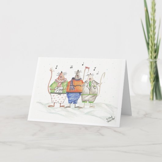 Cartes Pour Fêtes Annuelles Caroling Mice Grey Card (Devant)