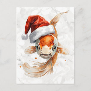 Cartes Pour Fêtes Annuelles Carpe Koï élégante au chapeau de Père Noël Aquarel