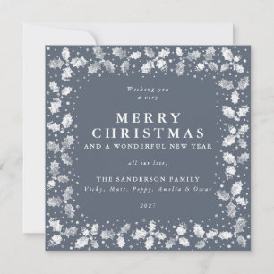 Cartes Pour Fêtes Annuelles Carré Bleu Main imprimée Holly Joyeux Noël