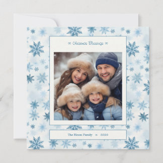 Cartes Pour Fêtes Annuelles Carré flocon de neige bleu Photo de famille à l'aq