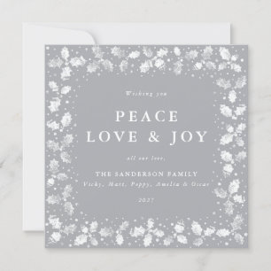 Cartes Pour Fêtes Annuelles Carré Gris Main Imprimée Holly Peace Love + Joy