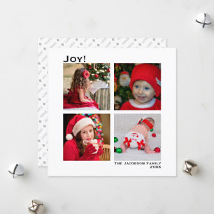 Cartes Pour Fêtes Annuelles Carré minimal 4 Photo Noël Joie Blanc