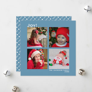 Cartes Pour Fêtes Annuelles Carré minimal 4 Photo Noël Joie Bleu