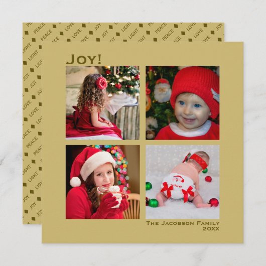 Cartes Pour Fêtes Annuelles Carré minimal 4 Photo Noël Joy Gold (Devant / Derrière)