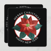 Cartes Pour Fêtes Annuelles Carré moderne Joyeux Noël Gros Poinsettia rouge (Devant / Derrière)
