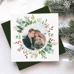 Cartes Pour Fêtes Annuelles Carré photo de Noël de la verdure botanique<br><div class="desc">Ce Noël | Carte de vacances avec photo entourée d'eucalyptus aquarelle peinte,  de feuilles verts,  de baies rouges et de branches de pin sur un arrière - plan blanc. Pour une personnalisation plus avancée de cette conception,  cliquez sur le lien "customiser plus loin". Des articles correspondants sont également disponibles.</div>
