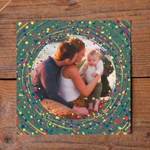 Cartes Pour Fêtes Annuelles Carré Rouge Vert Jaune Photo Joyeux Nouvel An