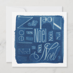 Cartes Pour Fêtes Annuelles Carré typographique de Noël Cyanotype