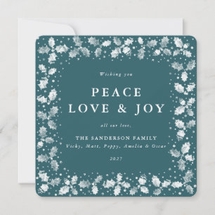 Cartes Pour Fêtes Annuelles Carré Vert Main Imprimé Holly Peace Love + Joy
