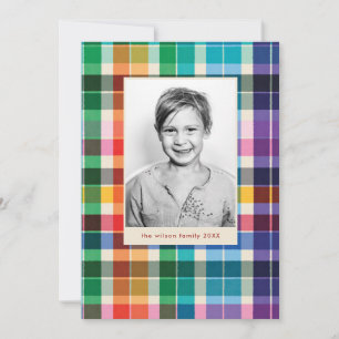 Cartes Pour Fêtes Annuelles Carreaux arc-en-ciel Gingham Amusement Noël brilla