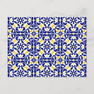 Cartes Pour Fêtes Annuelles Carreaux méditerranéens Motif bleu et jaune