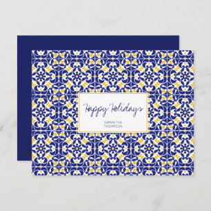 Cartes Pour Fêtes Annuelles Carreaux méditerranéens Motif bleu et jaune